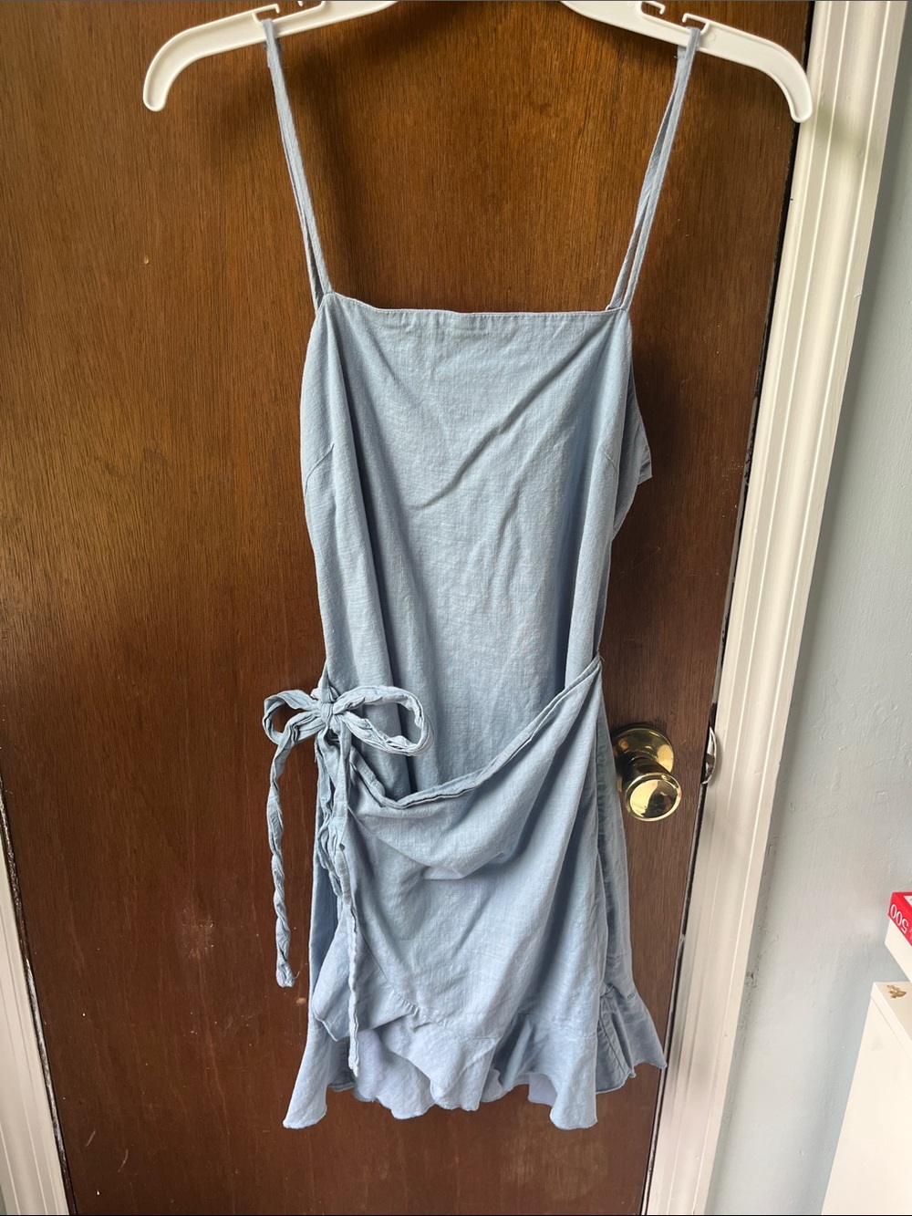 SHEIN Light Blue Spaghetti Strap Wrap Mini Dress